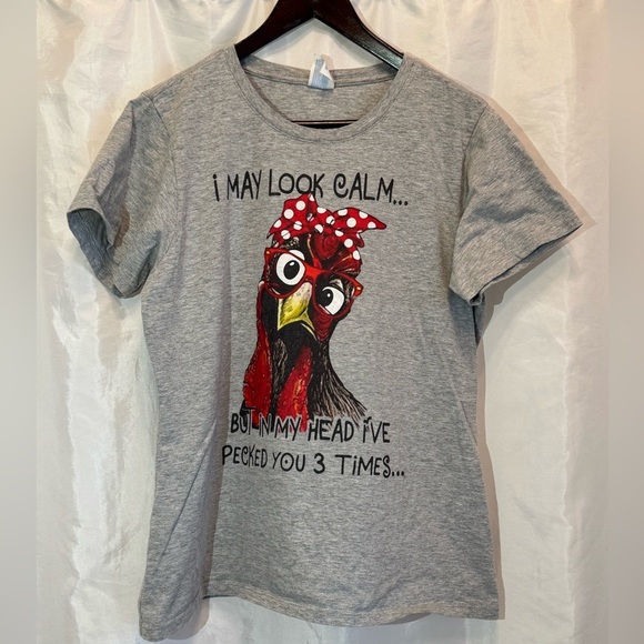 Funny Chicken Graphic Tee | Port & Company Women’s XL | Grey - Picture 6 of 7